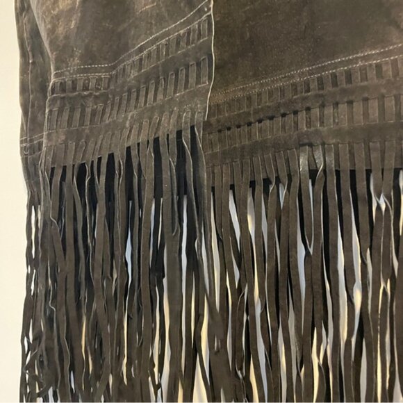 BLANKNYC 100% Suede Leather Fringe Faux Wrap Mini Skirt NWT 26 Black - Picture 5 of 9